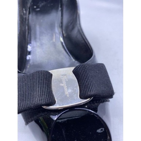 Salvatore Ferragamo Black Ribes Open Toe Bow Pumps Size Us - Picture 4 of 12